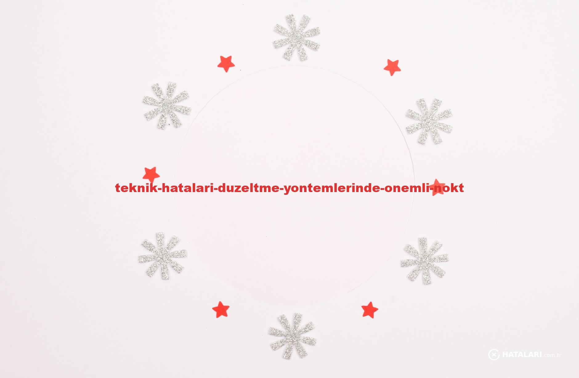 Minimalist circle design with silver snowflakes and red stars on white background.