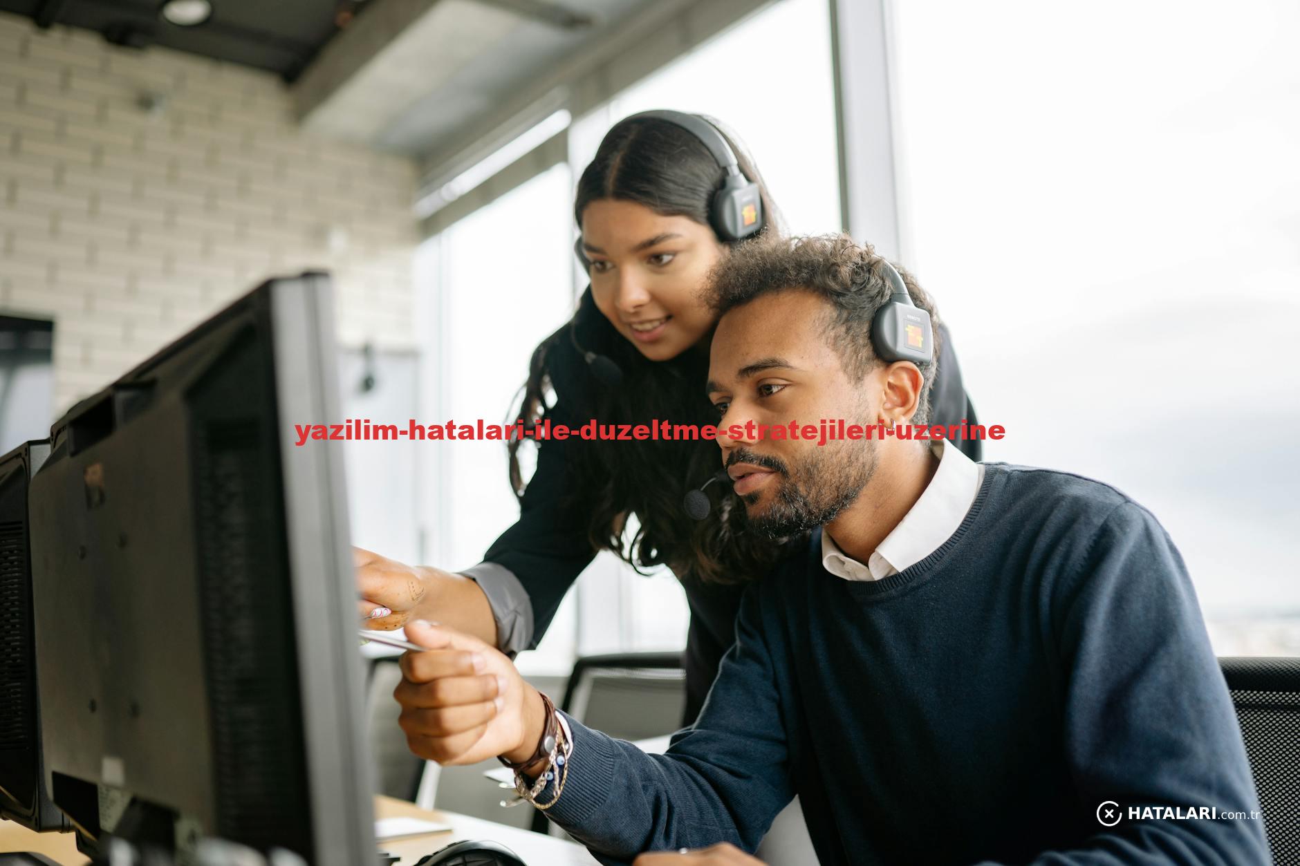 Two call center employees working together with headsets in a modern office setting.