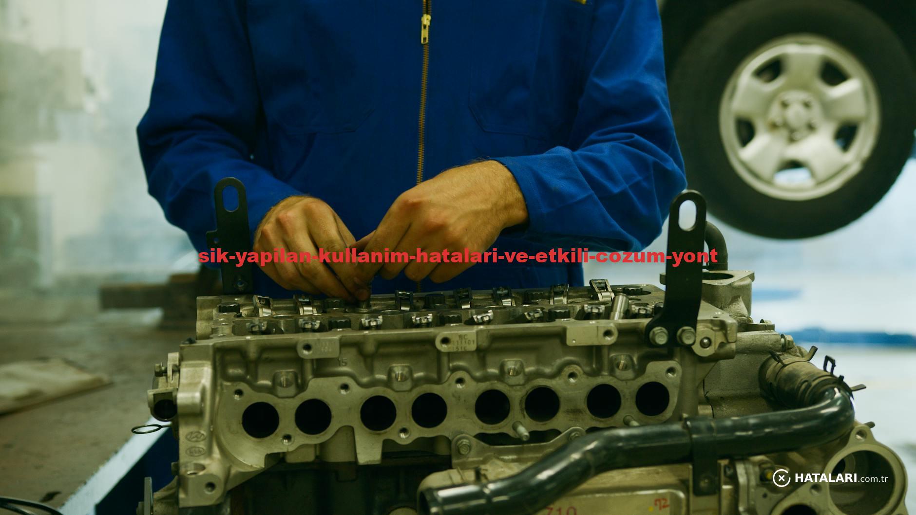 Close-up of a mechanic repairing an engine in a garage setting.