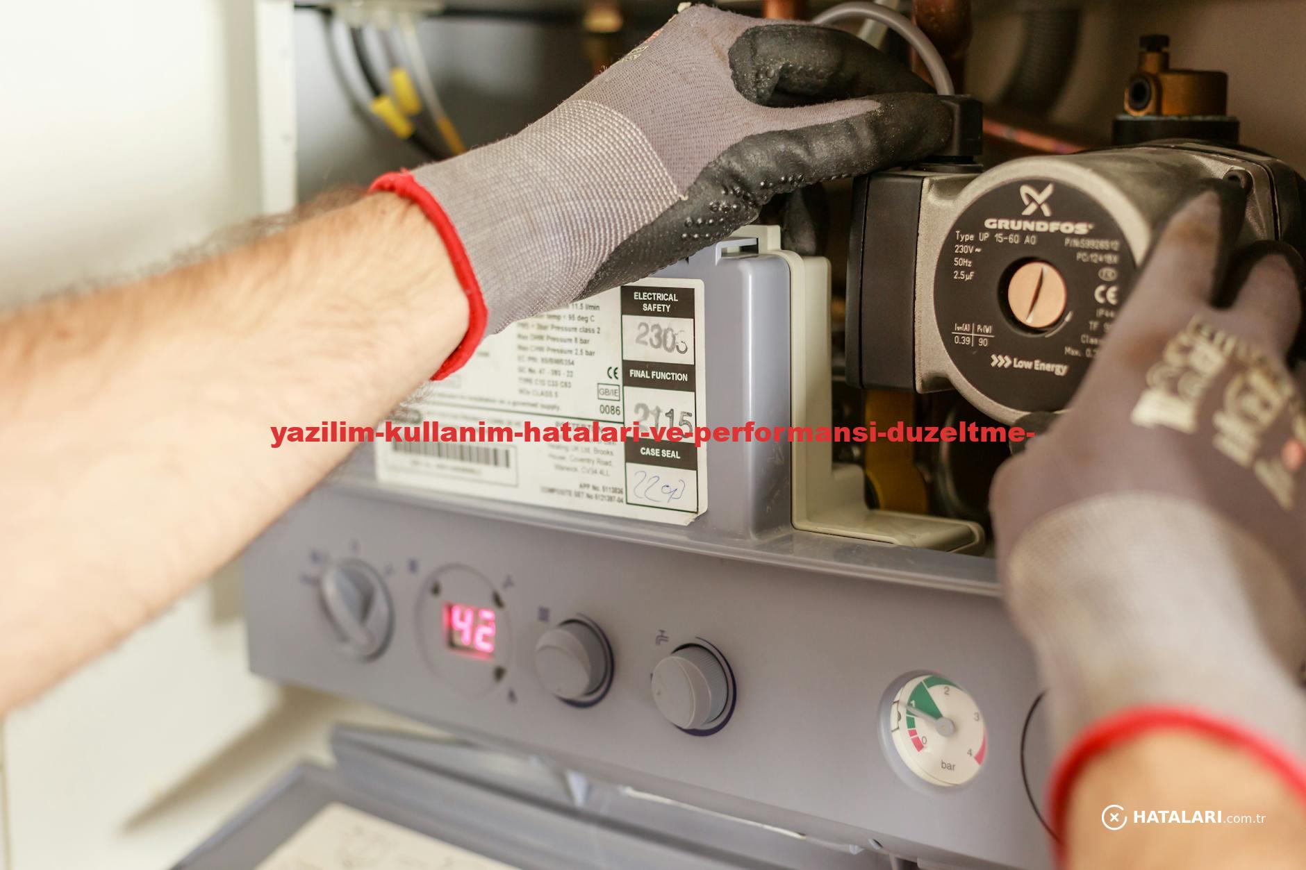 Close-up of hands adjusting a boiler system with precise instrumentation, showing maintenance work.